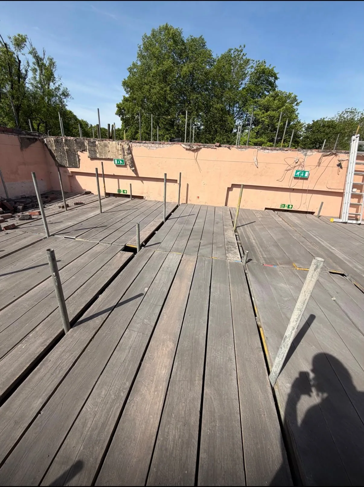 Upper construction level cleared of loose building debris