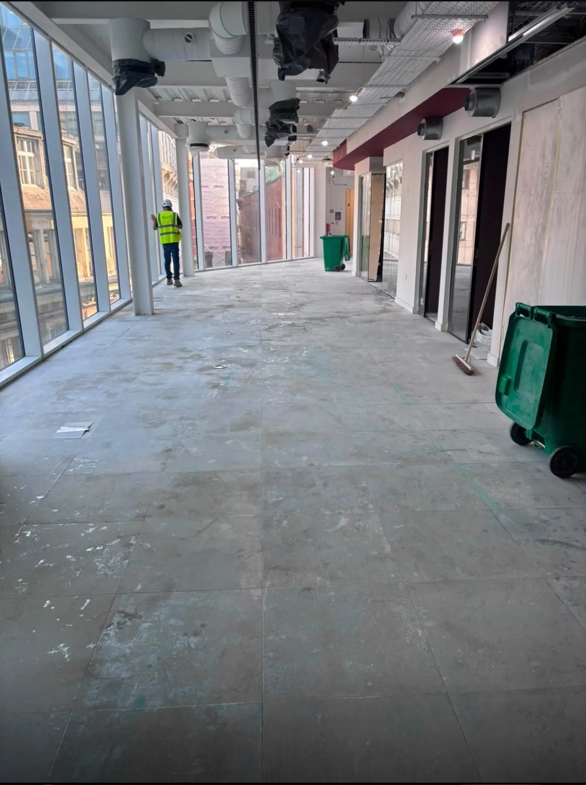 Commercial interior during construction cleaning